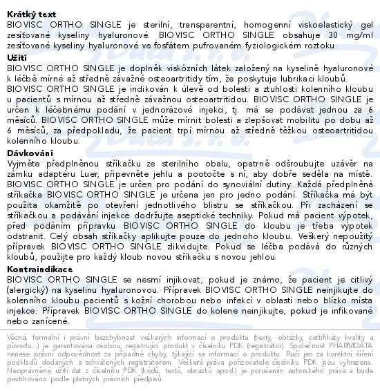 Příbalový leták - BIOVISC Ortho 3ml SINGLE