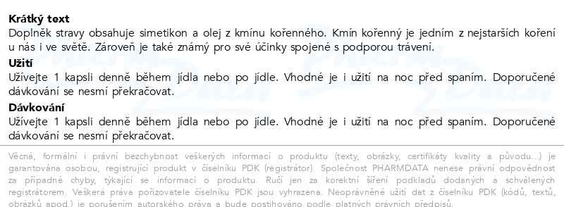 Příbalový leták - SIMETHICON 80mg s olejem kmínu kořenného cps.50