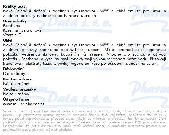 Příbalový leták - Panthenol HA tělové mléko 7% 200ml Dr.Müller