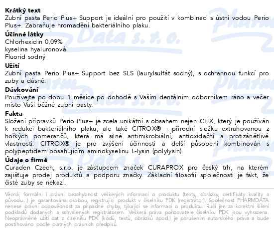 Příbalový leták - CURAPROX Perio Plus+ Support zubní pasta 75ml