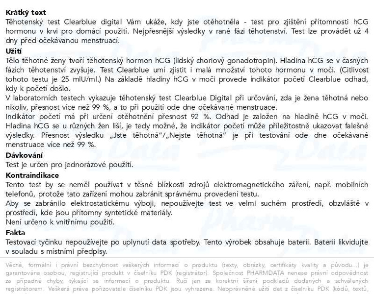 Příbalový leták - Clearblue digit.těhot.test s ukazatelem týdnů 1ks