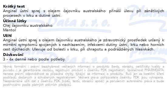 Příbalový leták - Anginal ústní sprej s TTO 30ml ZP Dr.Müller