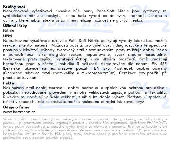 Příbalový leták - Rukavice vyš.Peha-Soft NITRILE Wh.b.p.nes.S 100ks