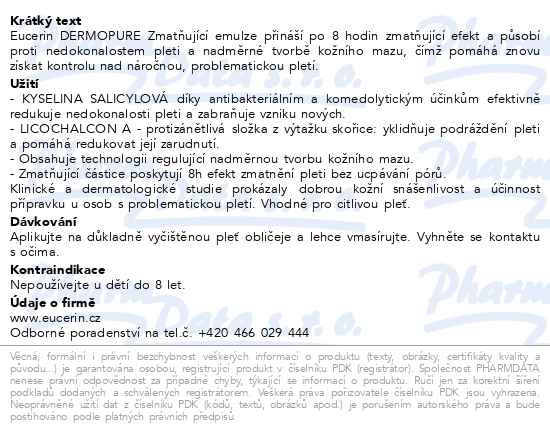 Příbalový leták - EUCERIN DermoPure zmatňující emulze 50ml