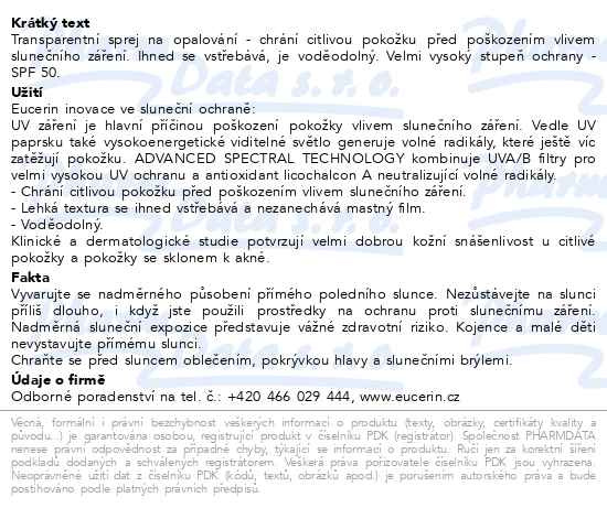 Příbalový leták - EUCERIN SUN transparent.sprej DryTouch SPF50 200ml
