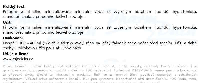 Příbalový leták - Zaječická hořká voda 0.5l