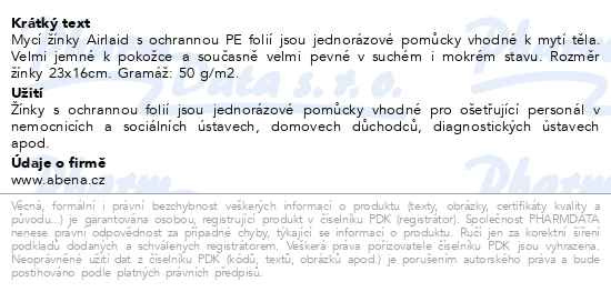 Příbalový leták - Žínka jednorázová mycí s folií 50ks