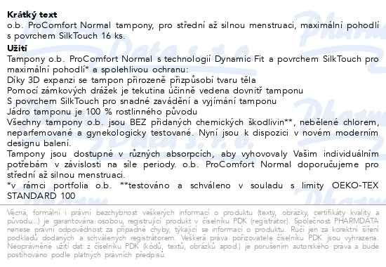 Příbalový leták - o.b. tampony ProComfort Normal 16ks