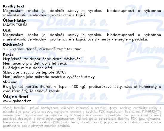 Příbalový leták - Magnesium chelát cps.50+20 Galmed