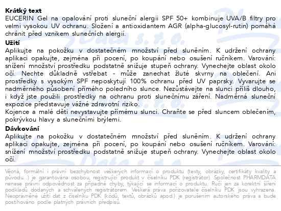 Příbalový leták - EUCERIN SUN krém.gel sluneční alergie SPF50+ 150ml