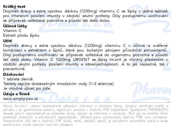 Příbalový leták - Vitamin C 1200 mg URGENT se šípky Imunit 60 tbl.