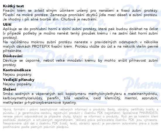 Příbalový leták - Protefix Fixační krém na zub.protézu 47g
