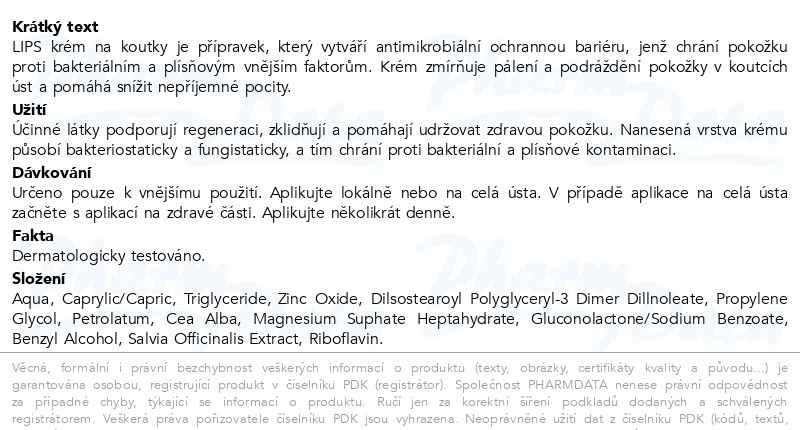 Příbalový leták - Lips krém na koutky 5g