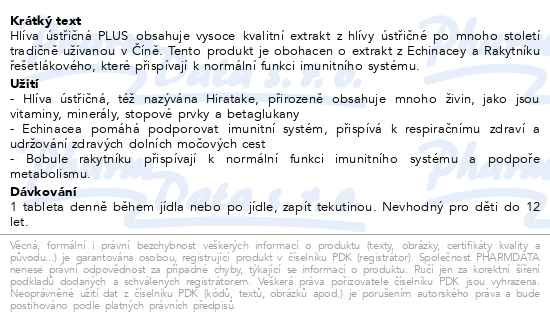 Příbalový leták - Walmark Hlíva ústřičná PLUS tbl.90