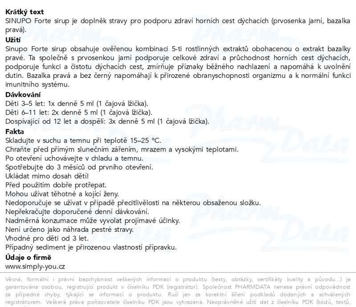 Příbalový leták - SINUPO Forte Sirup 150ml