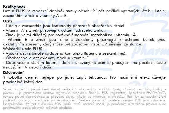 Příbalový leták - Walmark Lutein PLUS tob.60