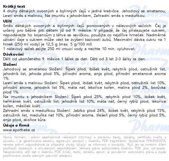 Příbalový leták - Dětský BIO Pohádkový čaj Pohádková zahrádka 20x2g