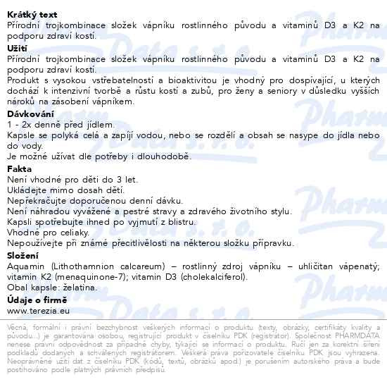 Příbalový leták - TEREZIA Calcium+vitamin D3 a K2 cps.30