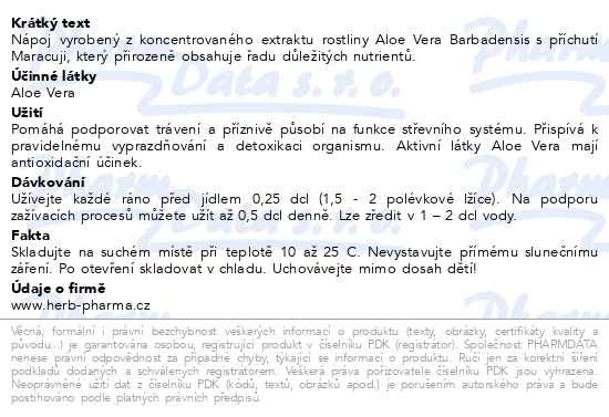 Příbalový leták - Fytofontana Aloe vera extrakt 500ml