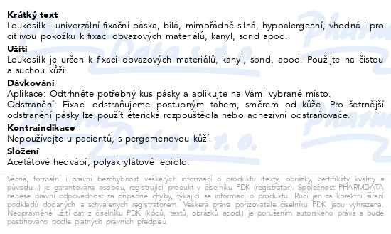 Příbalový leták - Leukosilk fixační páska univerz./cívka 2.5cmx5m