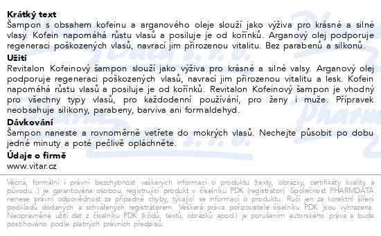 Příbalový leták - Revitalon Kofeinový šampon 250ml