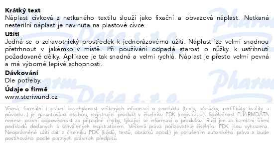 Příbalový leták - Náplast cívka netkaná/papírová 2.5cmx5m Steriwund