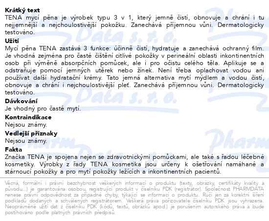Příbalový leták - TENA Wash Mousse Mycí pěna 400ml 4248