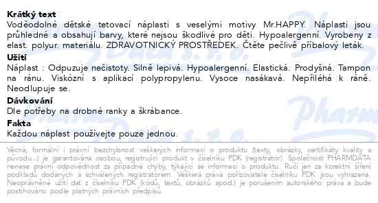 Příbalový leták - Medrull náplast dětská KIDS tetovací Mr.Happy 10ks