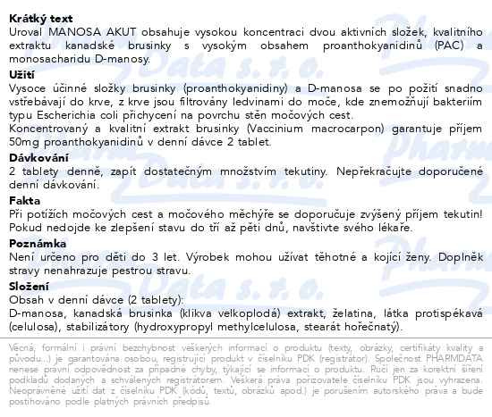 Příbalový leták - Walmark Uroval MANOSA AKUT tbl.20