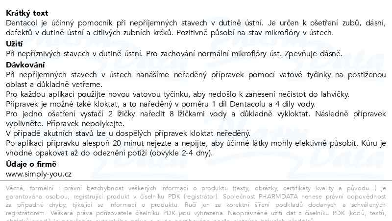 Příbalový leták - Dentacol 20 ml