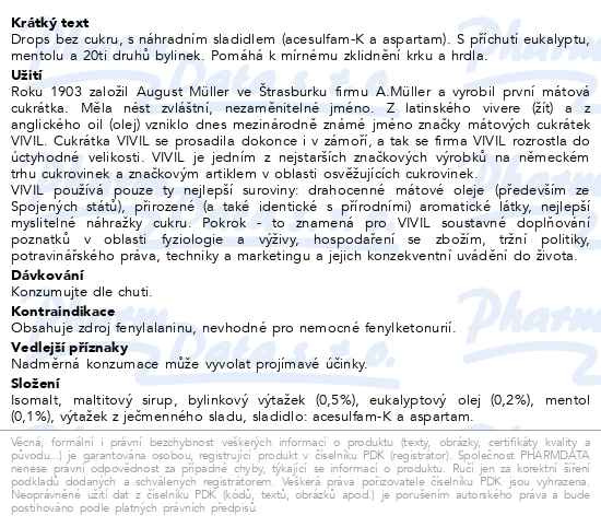 Příbalový leták - Vivil Eukalyptus-mentol+20 druhů bylin 60g