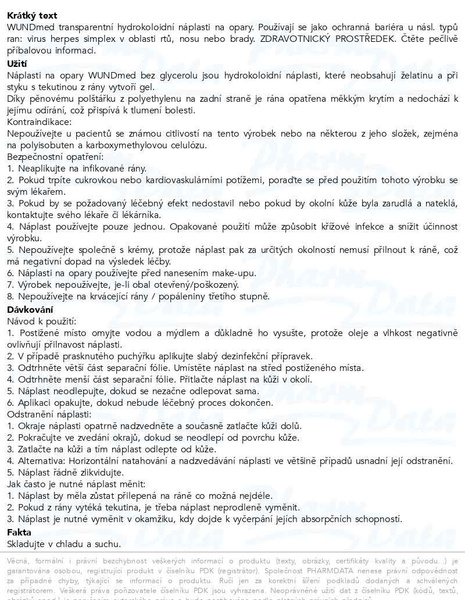 Příbalový leták - WUNDmed náplast na opary 6ks