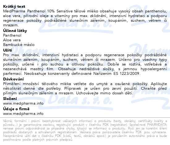 Příbalový leták - MedPharma Panthenol 10% Sens.těl.ml.200+30mlZDARMA