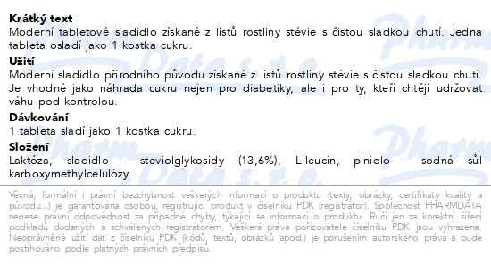 Příbalový leták - IRBIS se sladidly ze Stévie tbl.110 dávkovač