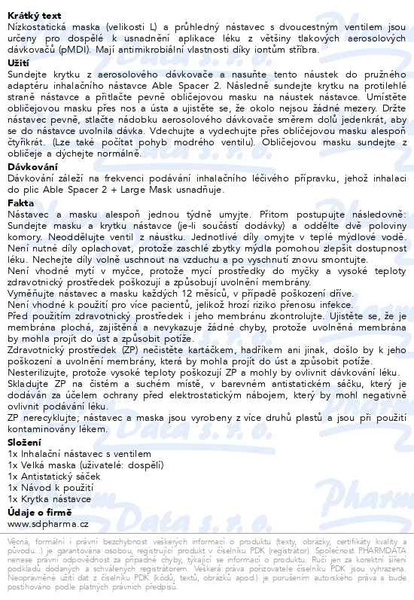 Příbalový leták - Able Spacer 2+Large Mask nástavec+velká maska