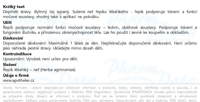 Příbalový leták - Apotheke Řepík lékařský - nať sypaný čaj 75g
