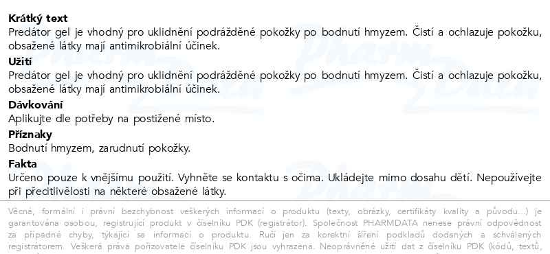 Příbalový leták - Predator gel po bodnutí hmyzem 25 ml