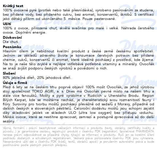 Příbalový leták - Ovocňák pyré Jablko-Jahoda 120g