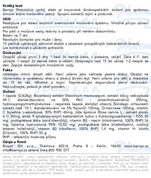 Příbalový leták - Barnys ProbioUrin cps.20