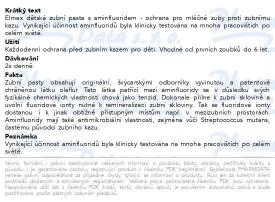 Příbalový leták - Elmex zubní pasta 50ml dětská