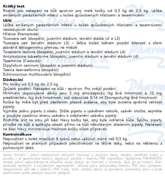 Příbalový leták - Dronspot 30mg/7.5mg malé kočky spot-on 2x0.35ml
