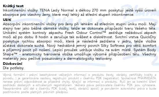 Příbalový leták - TENA Lady Normal ink.vložky 24ks 760722