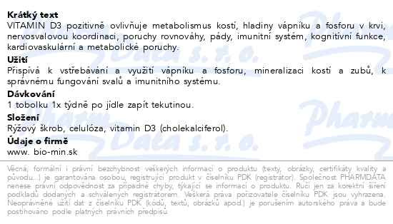 Příbalový leták - Biomin Vitamín D3 ULTRA 7000 I.U. v 1 kapsli! 30kapslí