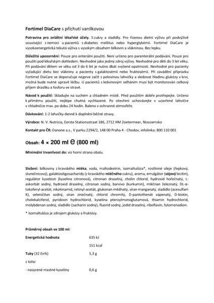 Příbalový leták (SUKL) - Fortimel DiaCare s příchutí vanilky por.sol.4x200ml