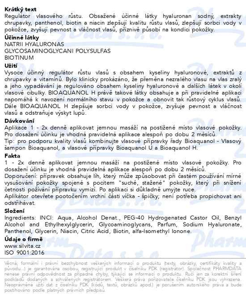Příbalový leták - Bioaquanol H Regulátor vlasového růstu 250ml