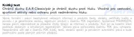 Příbalový leták - Chránič sluchu E.A.R.Classic 1pár