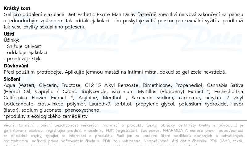 Příbalový leták - Diet Esthetic Gel pro oddálení ejakulace Excite Man Delay 15 ml
