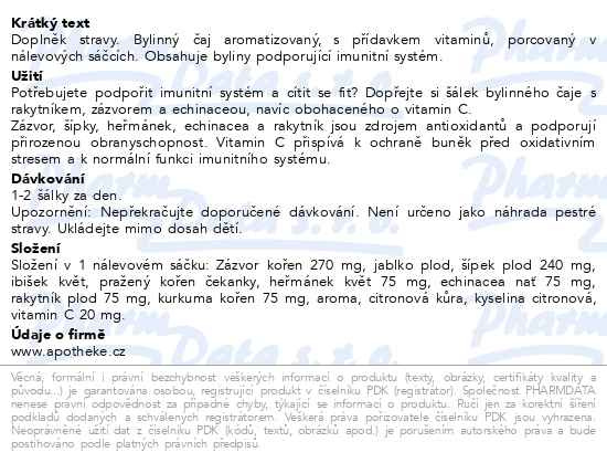 Příbalový leták - Apotheke Imunita bylinný čaj + vitamin C 20x1.5g