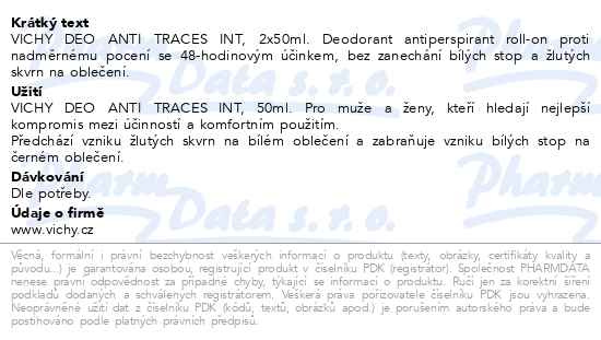 Příbalový leták - VICHY DEO ANTI-TRACE ROLL-ON DUO 2x50 ml