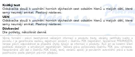 Příbalový leták - Nosátko odsávačka nosních hlenů plast
